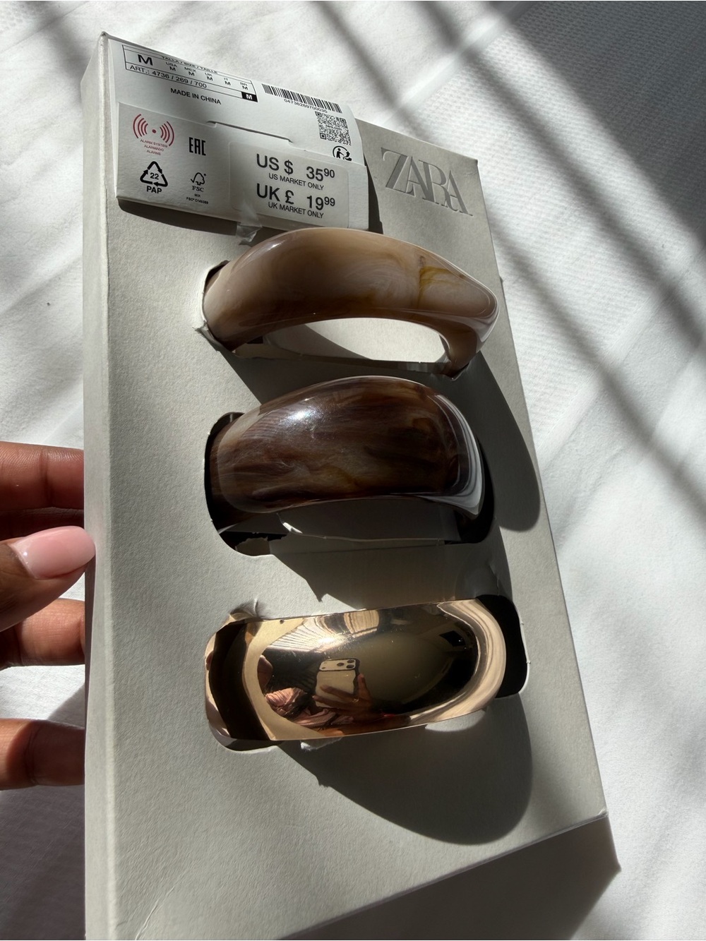 ZARA large bangles — Beige, Brown, Gold